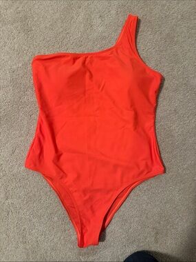 One-Piece Swimwear - Bright Orange One-Shoulder